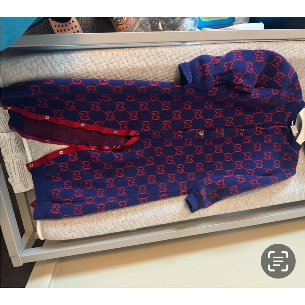 Gucci Blue and Red Footies One Piece with Iconic GG Pattern
